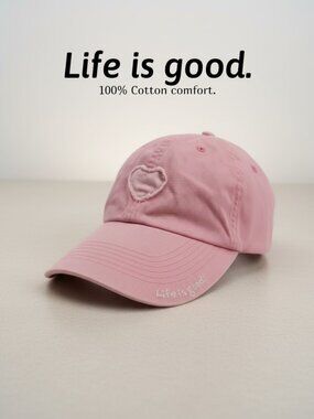 Life Is Good Pink Heart Hat Relaxed Cotton Baseball Cap Adjustable Strapback